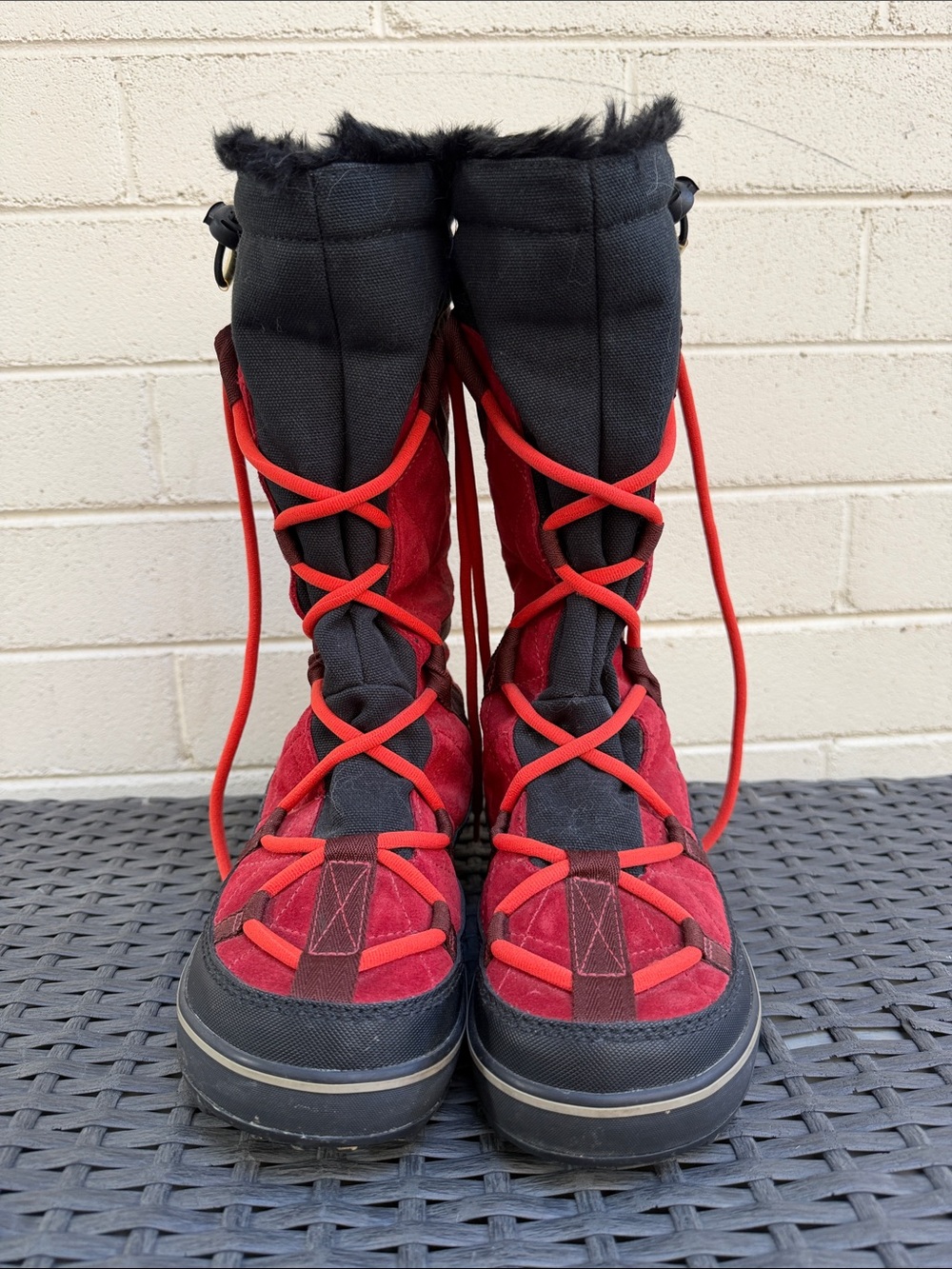 Sorel Red and Black Lace-Up Kids Winter Boots